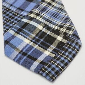 Rooster Men’s Plaid Cotton Tie Blue Black Made in USA 3.25in x 61in